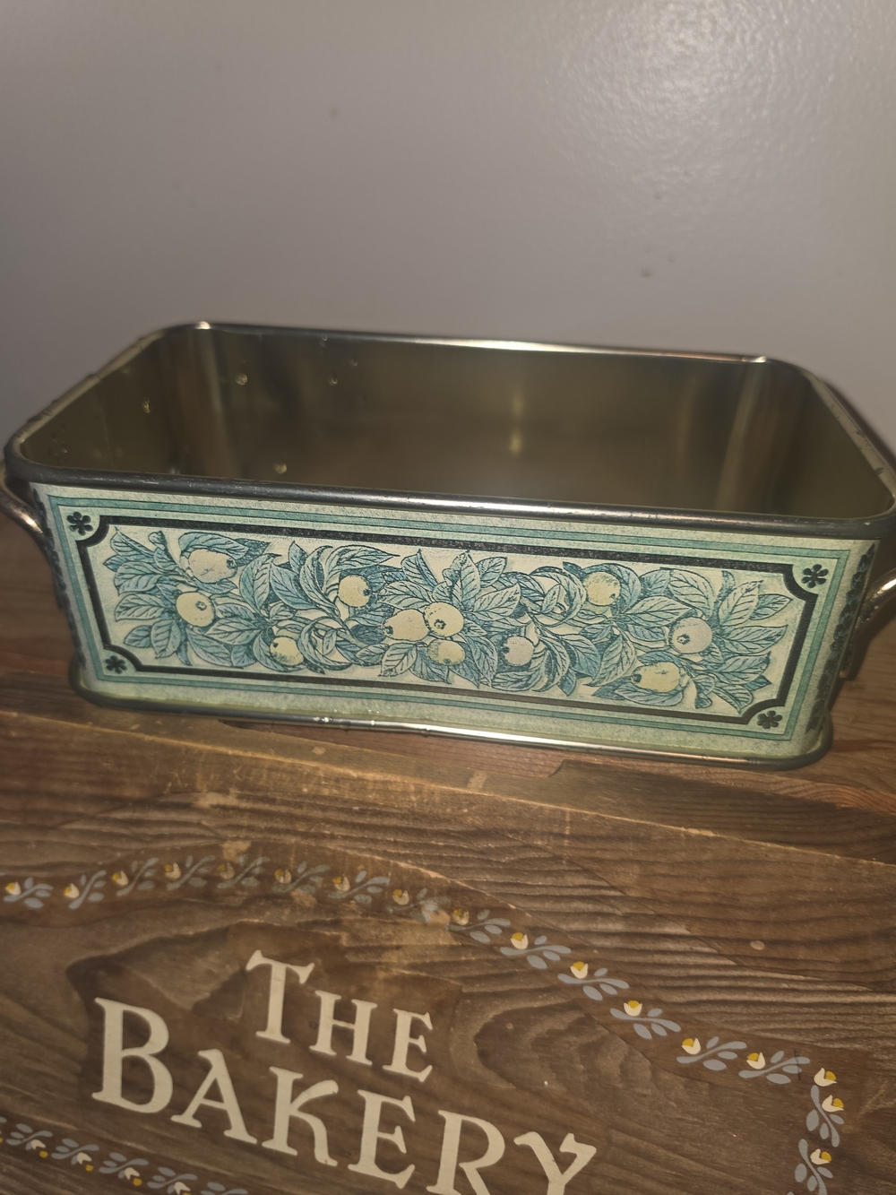 Decorative Rectangular Tin with Blue Floral Lemon Panel